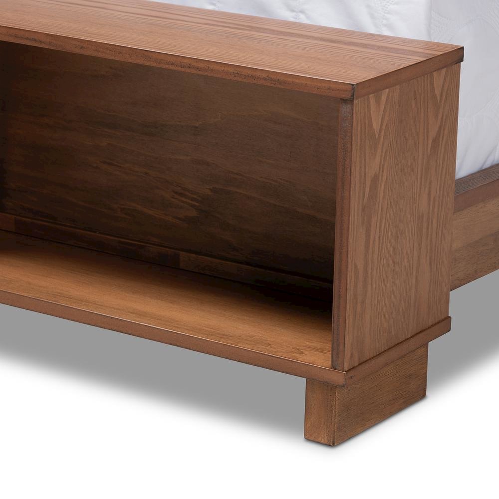 Walnut Brown Finished Wood Full Size Platform Storage Bed with Built-In Shelves. Picture 15