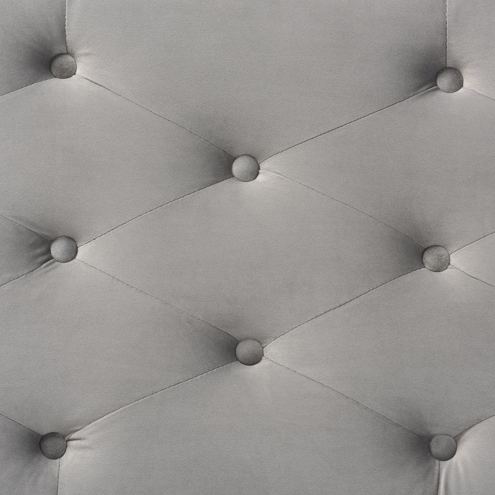 Transitional Grey Velvet Fabric Upholstered Silver Finished Storage Ottoman. Picture 17