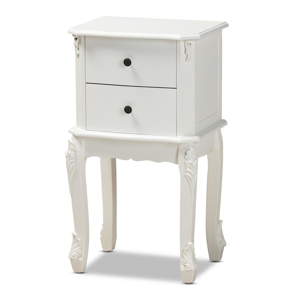 Sophia Classic and Traditional French White Finished Wood 2-Drawer End Table. Picture 10