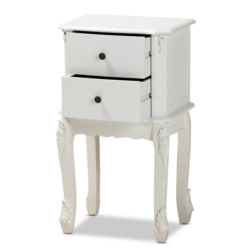 Sophia Classic and Traditional French White Finished Wood 2-Drawer End Table. Picture 11