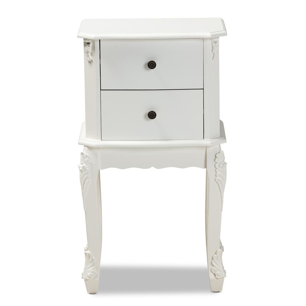 Sophia Classic and Traditional French White Finished Wood 2-Drawer End Table. Picture 12
