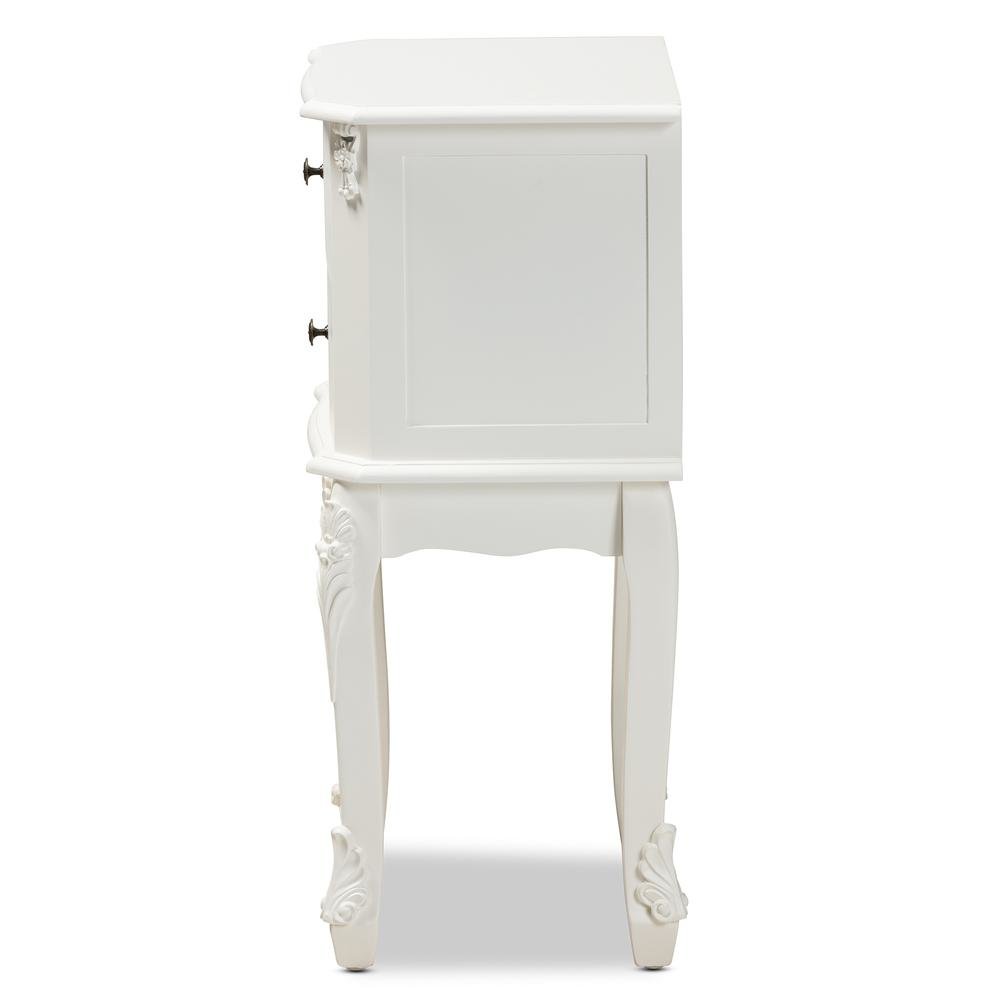 Sophia Classic and Traditional French White Finished Wood 2-Drawer End Table. Picture 13