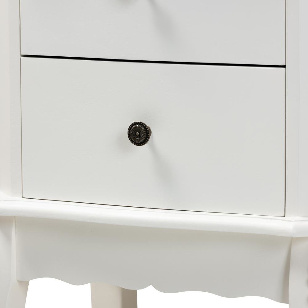 Sophia Classic and Traditional French White Finished Wood 2-Drawer End Table. Picture 14