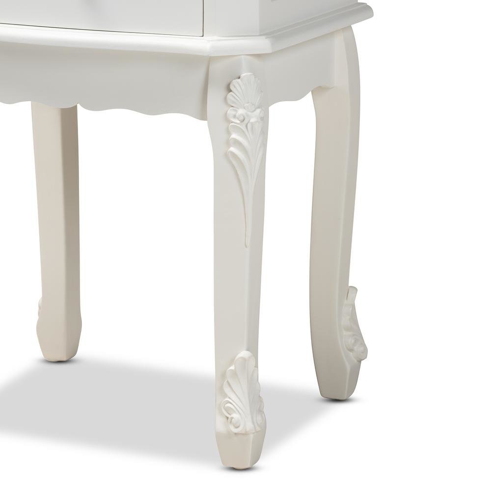 Sophia Classic and Traditional French White Finished Wood 2-Drawer End Table. Picture 15
