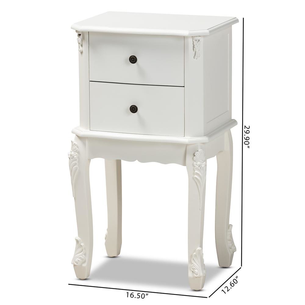 Sophia Classic and Traditional French White Finished Wood 2-Drawer End Table. Picture 18