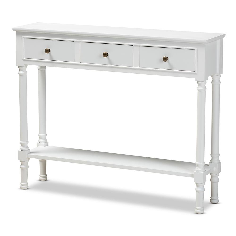 Traditional French Farmhouse White Finished Wood 3-Drawer Entryway Console Table. Picture 10