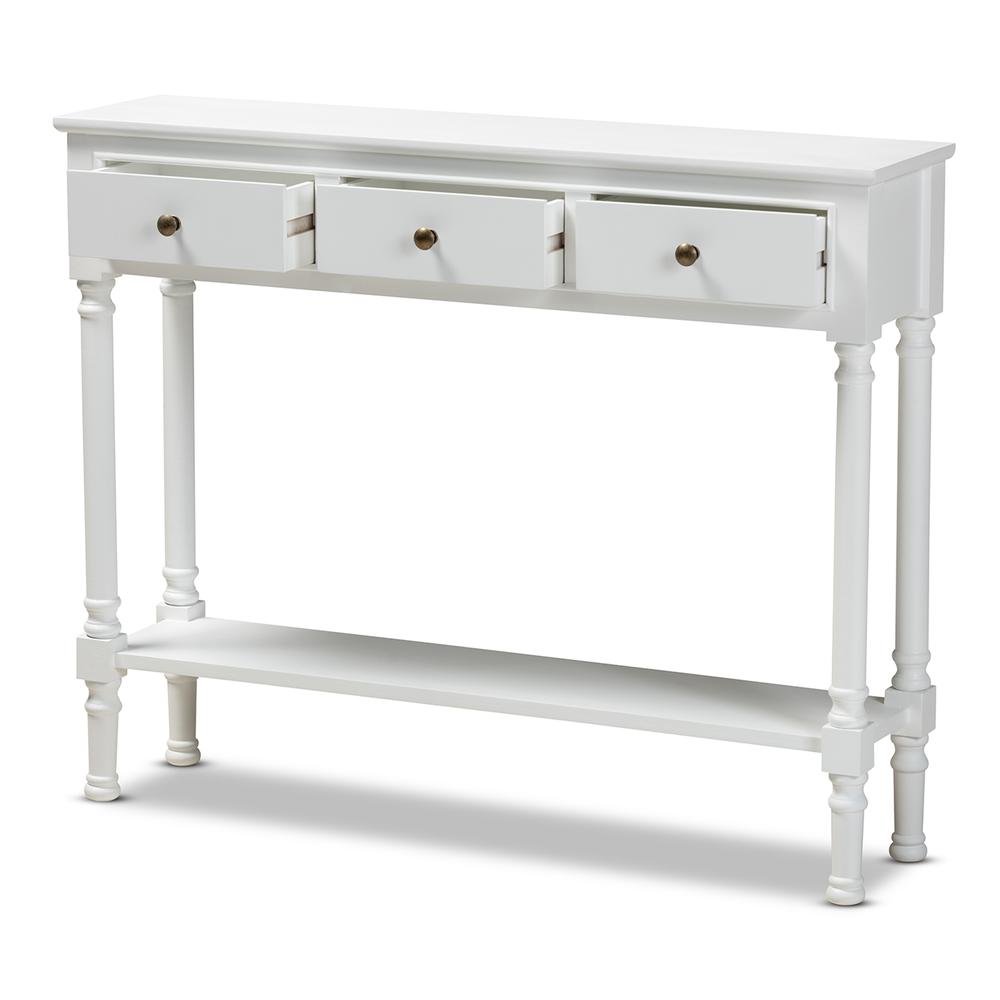 Traditional French Farmhouse White Finished Wood 3-Drawer Entryway Console Table. Picture 11