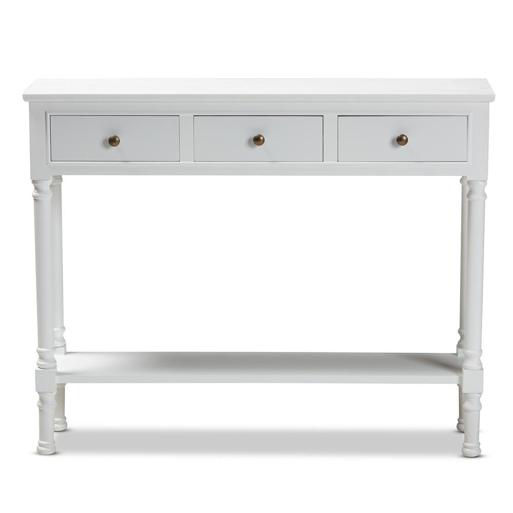Traditional French Farmhouse White Finished Wood 3-Drawer Entryway Console Table. Picture 12