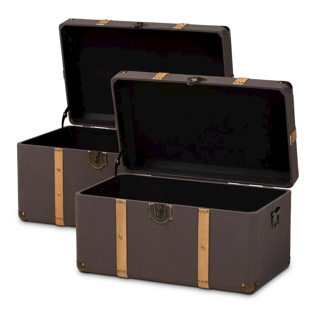 Oak Brown Finished 2-Piece Storage Trunk Set. Picture 10