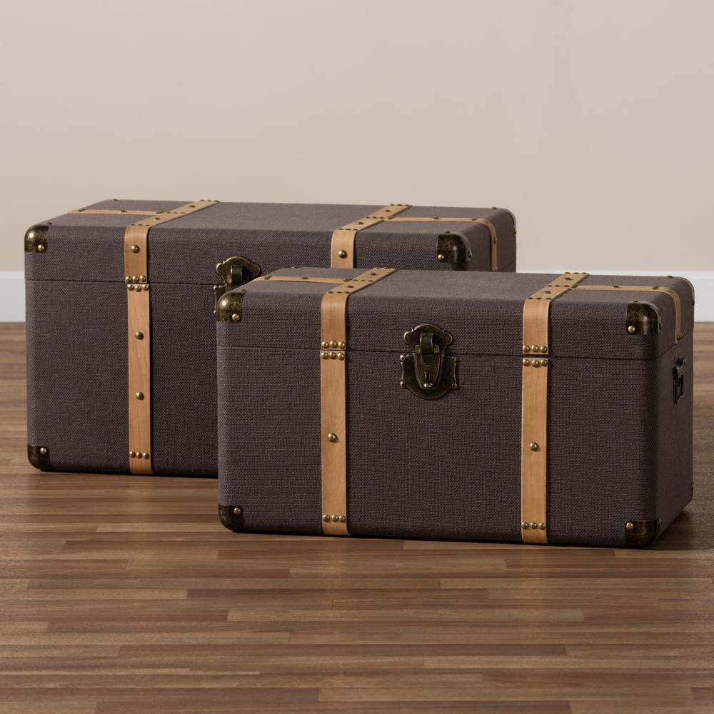 Oak Brown Finished 2-Piece Storage Trunk Set. Picture 15
