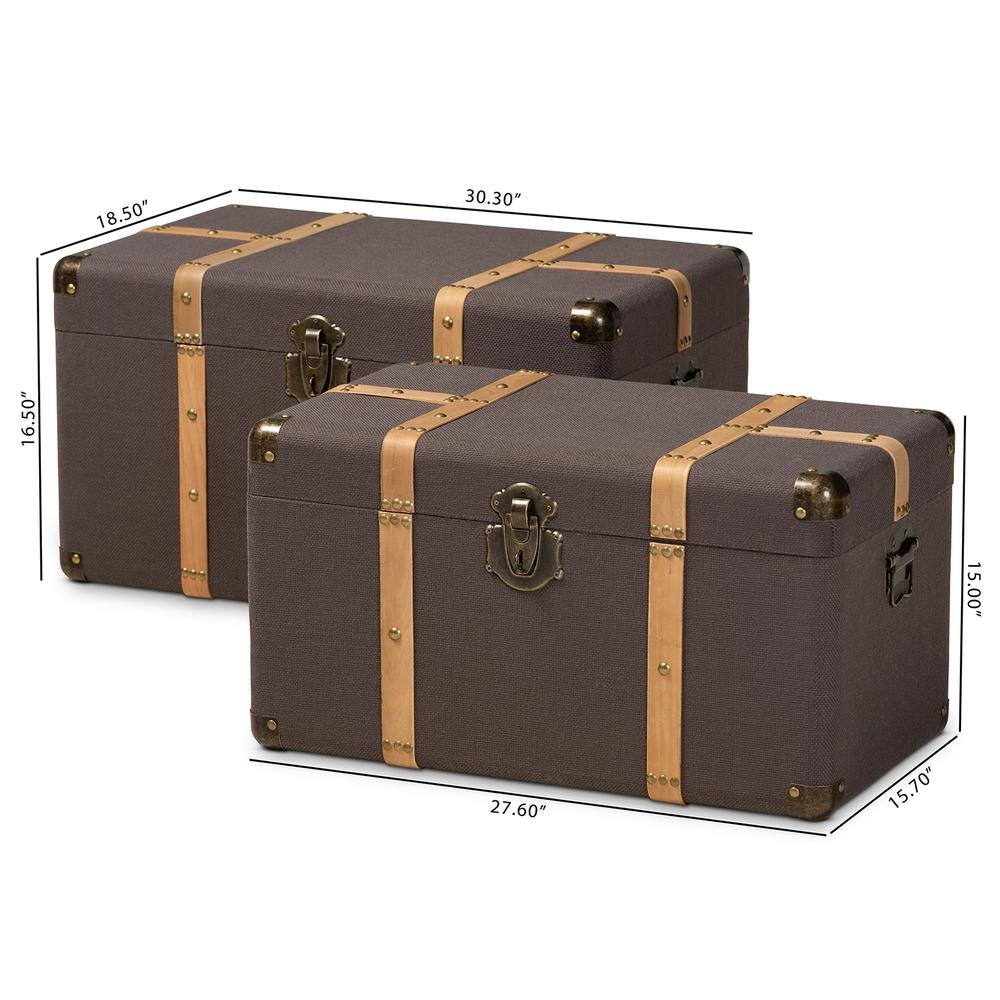 Oak Brown Finished 2-Piece Storage Trunk Set. Picture 16