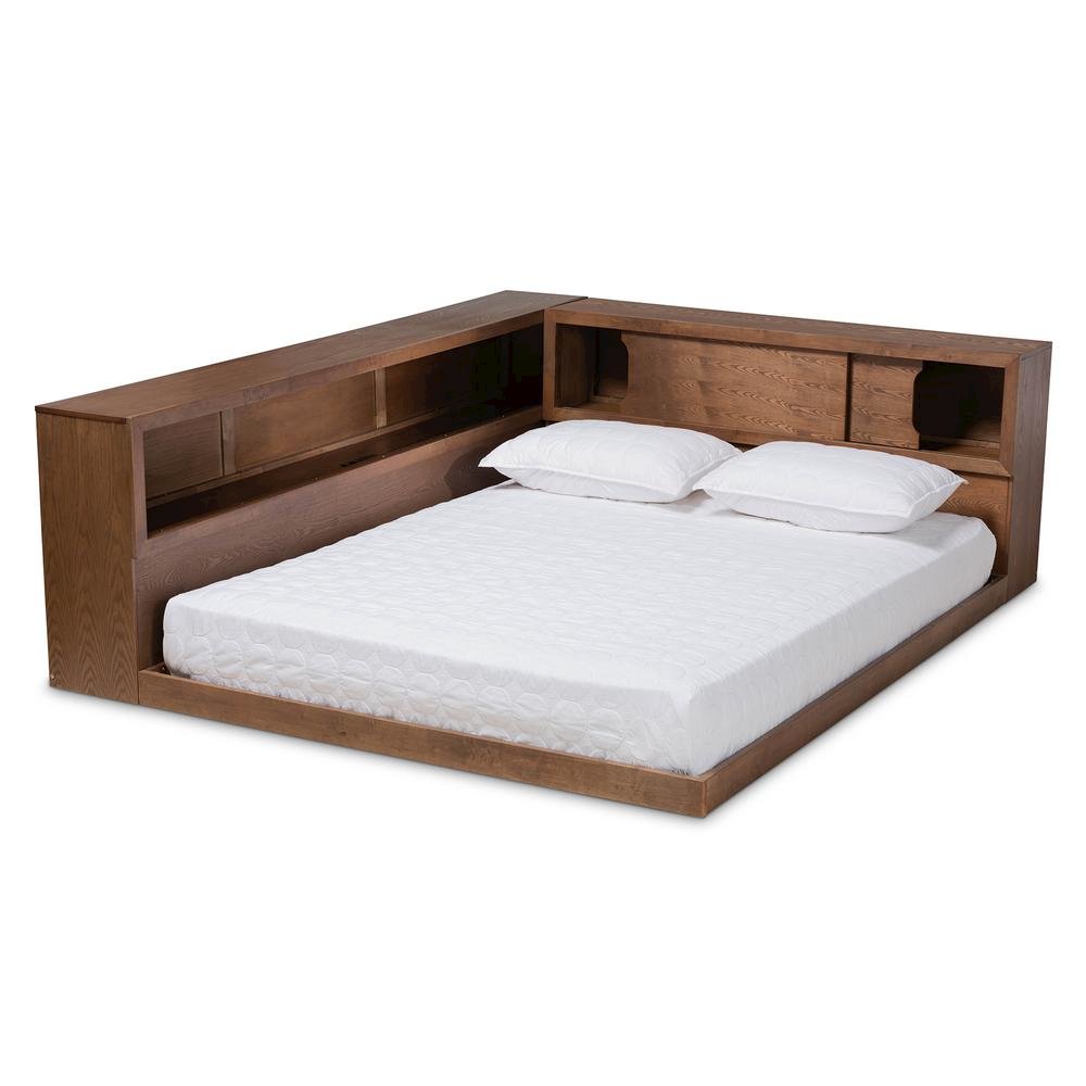 Brown Finished Wood Queen Size Platform Storage Bed with Built-In Outlet. Picture 13