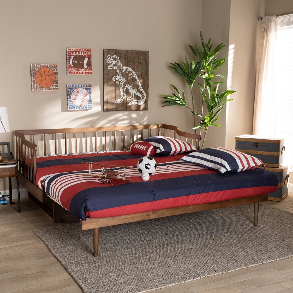 Walnut Brown Finished Wood Expandable Twin Size to King Size Spindle Daybed. Picture 20