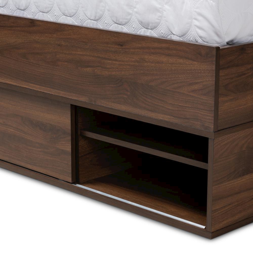 Walnut Brown Finished Wood 1-Drawer Queen Size Platform Storage Bed with Shelves. Picture 20