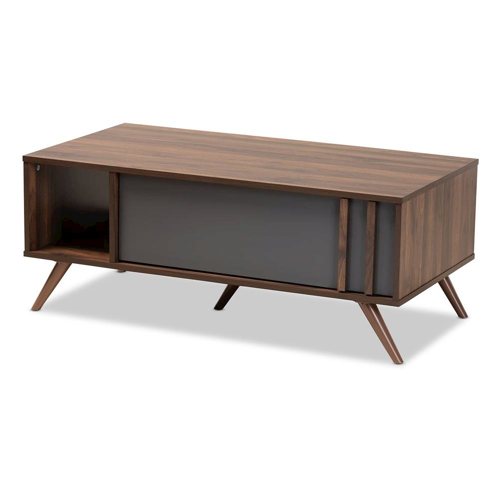 Two-Tone Grey and Walnut Finished Wood 1-Drawer Coffee Table. Picture 1