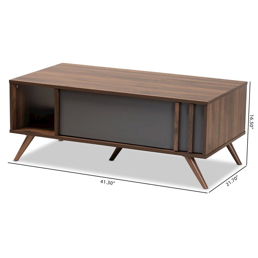 Two-Tone Grey and Walnut Finished Wood 1-Drawer Coffee Table. Picture 2
