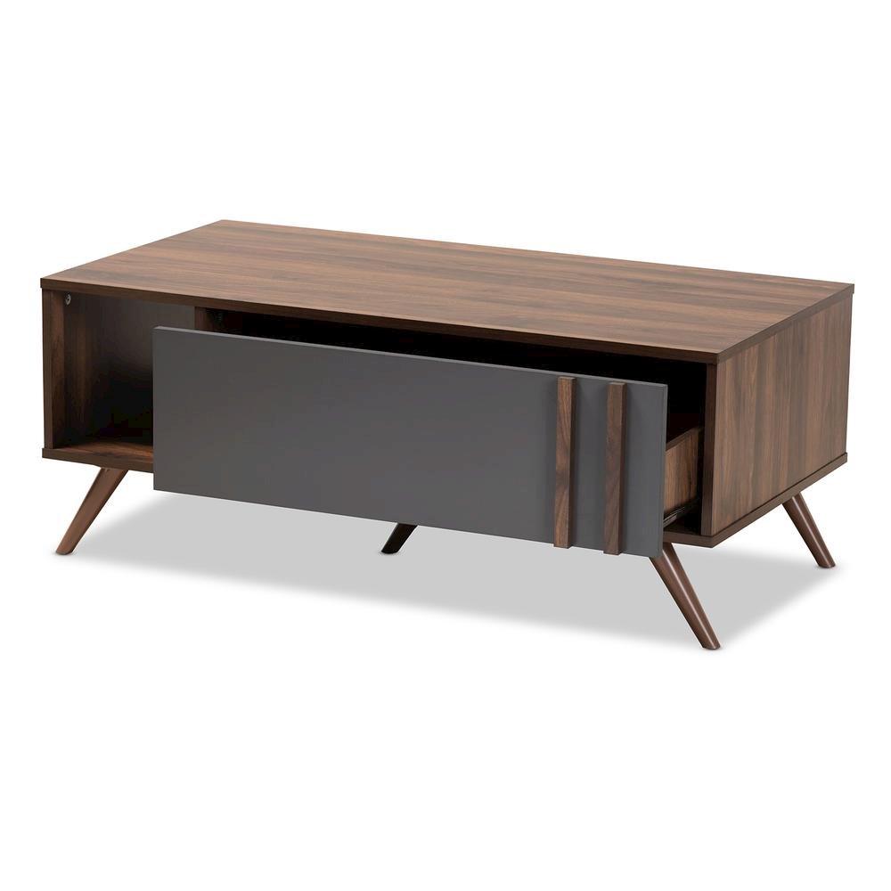 Two-Tone Grey and Walnut Finished Wood 1-Drawer Coffee Table. Picture 3