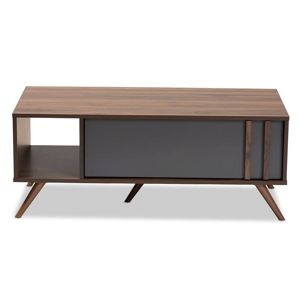 Two-Tone Grey and Walnut Finished Wood 1-Drawer Coffee Table. Picture 4
