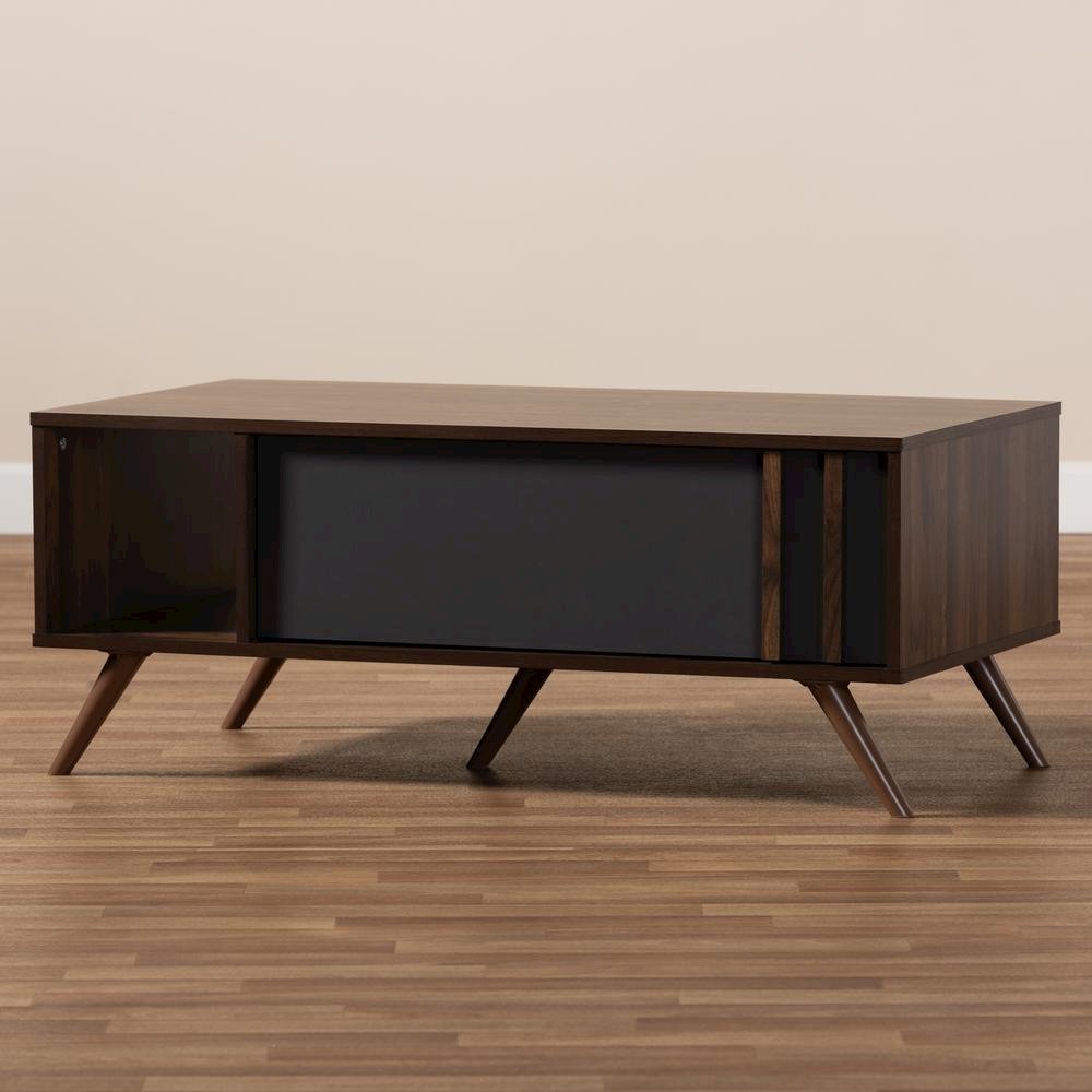 Two-Tone Grey and Walnut Finished Wood 1-Drawer Coffee Table. Picture 10