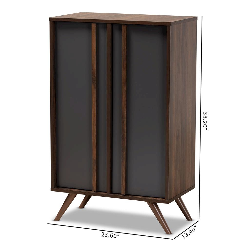 Two-Tone Grey and Walnut Finished Wood 2-Door Shoe Cabinet. Picture 20