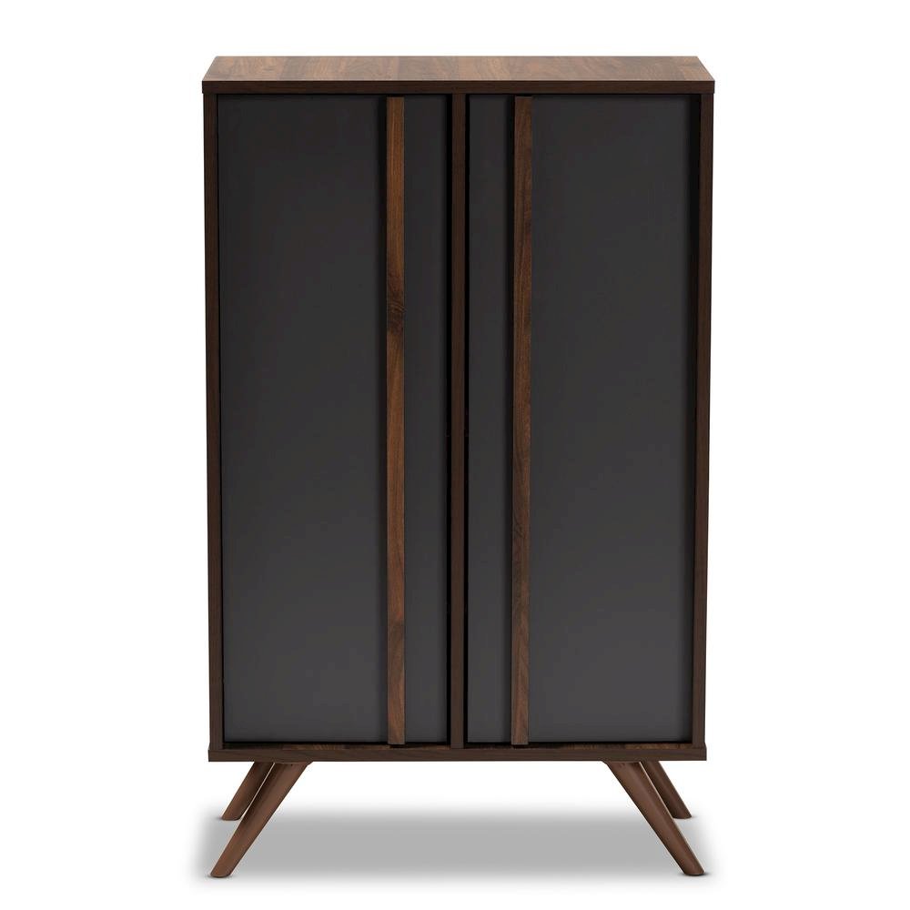 Two-Tone Grey and Walnut Finished Wood 2-Door Shoe Cabinet. Picture 13