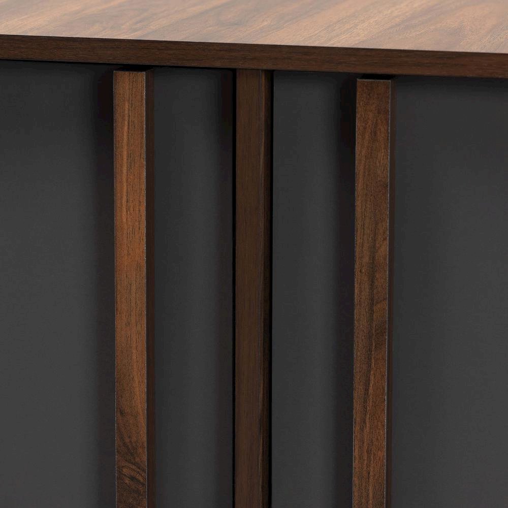 Two-Tone Grey and Walnut Finished Wood 2-Door Shoe Cabinet. Picture 15