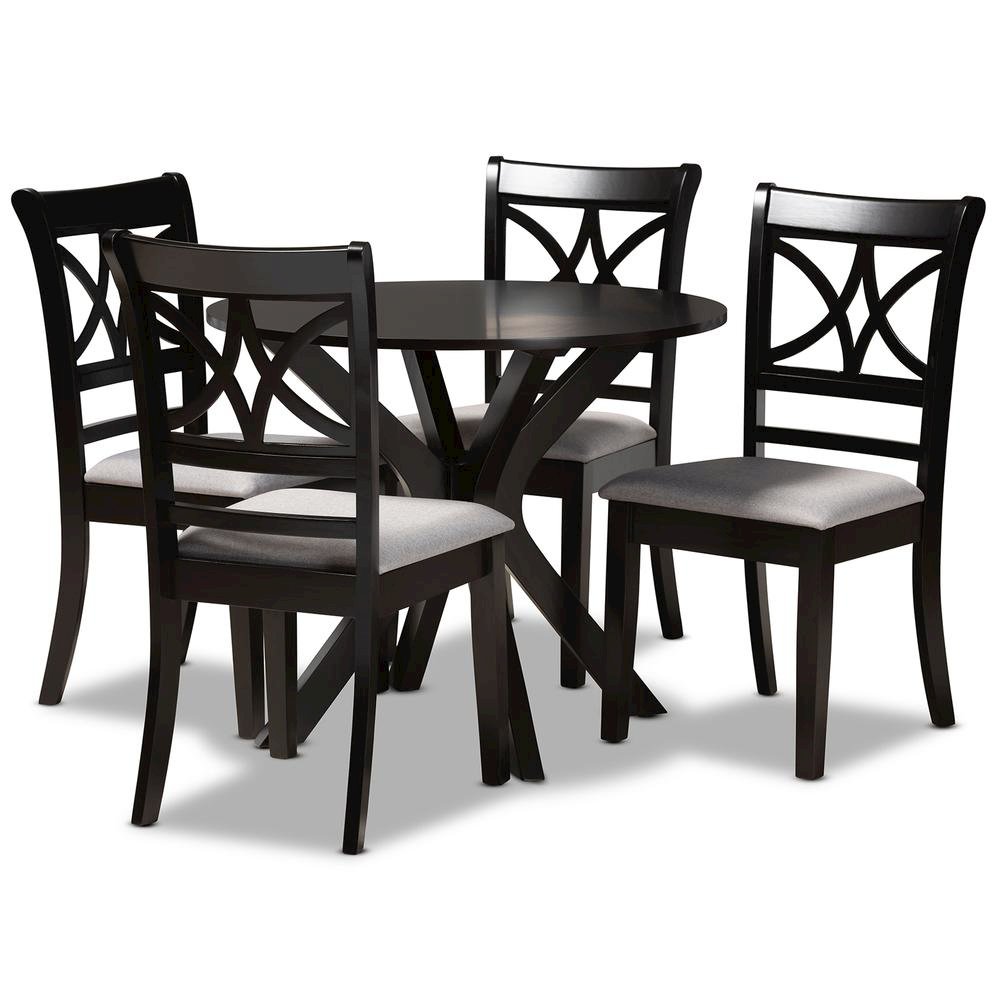 Grey Fabric Upholstered and Dark Brown Finished Wood 5-Piece Dining Set. Picture 10