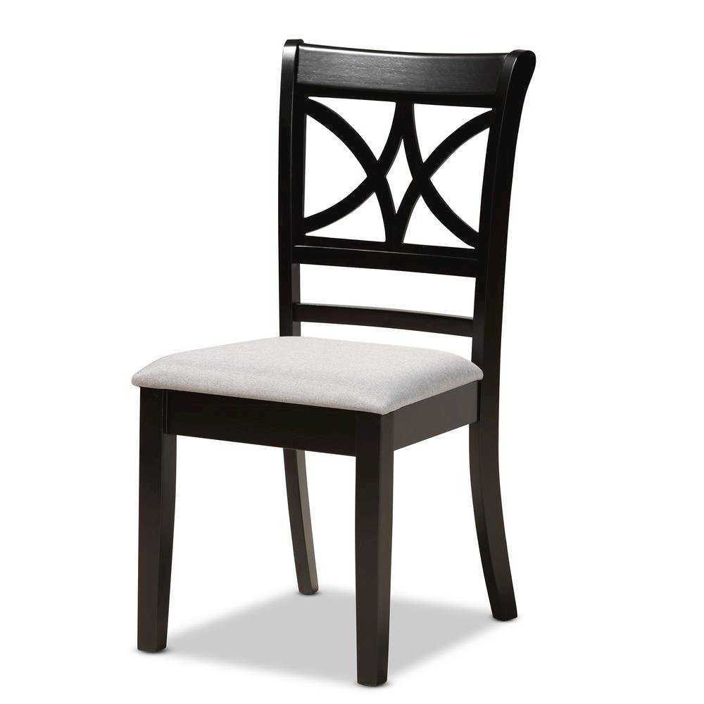 Grey Fabric Upholstered and Dark Brown Finished Wood 5-Piece Dining Set. Picture 11