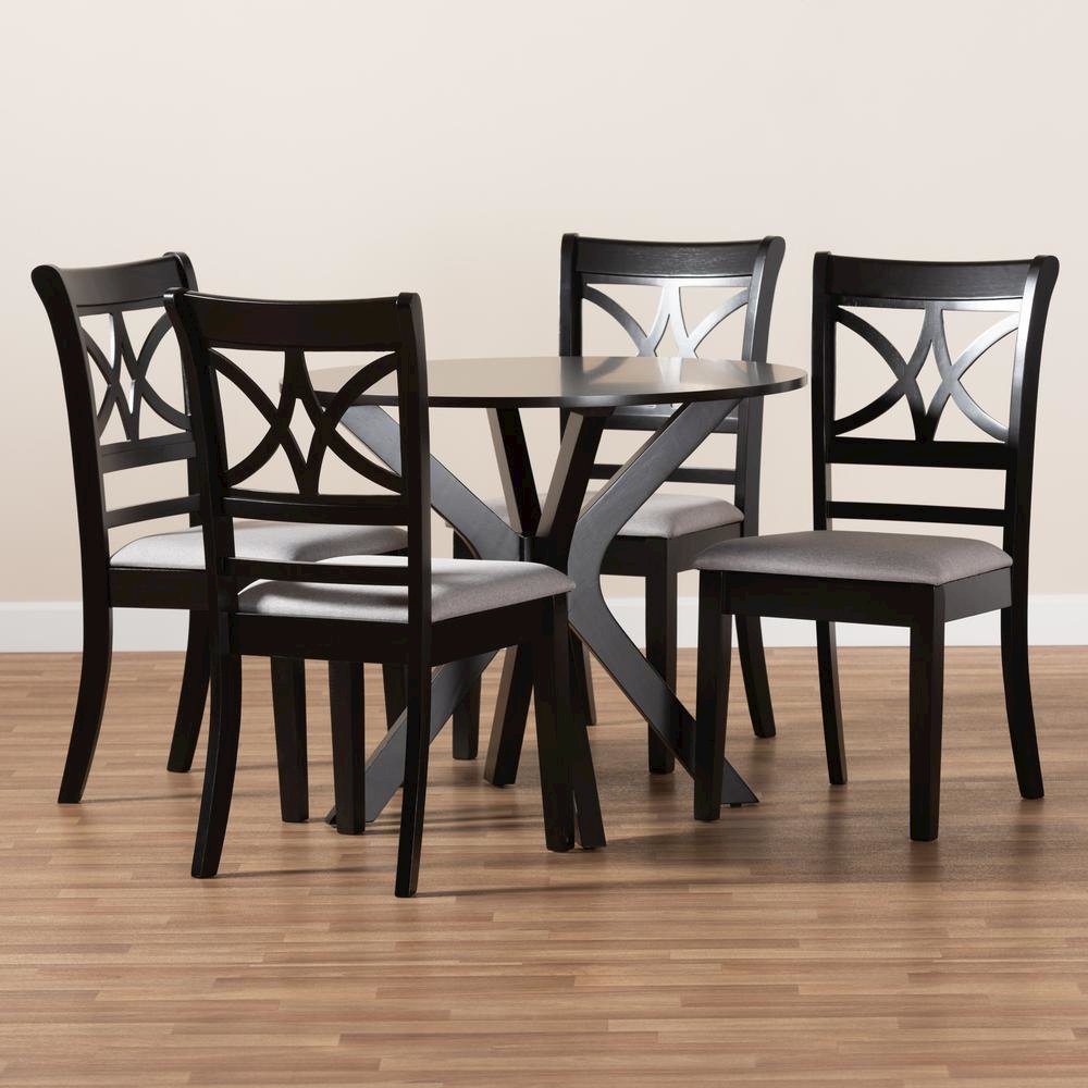 Grey Fabric Upholstered and Dark Brown Finished Wood 5-Piece Dining Set. Picture 17