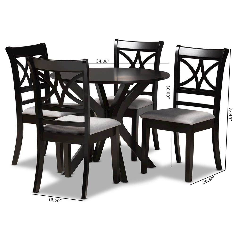 Grey Fabric Upholstered and Dark Brown Finished Wood 5-Piece Dining Set. Picture 18