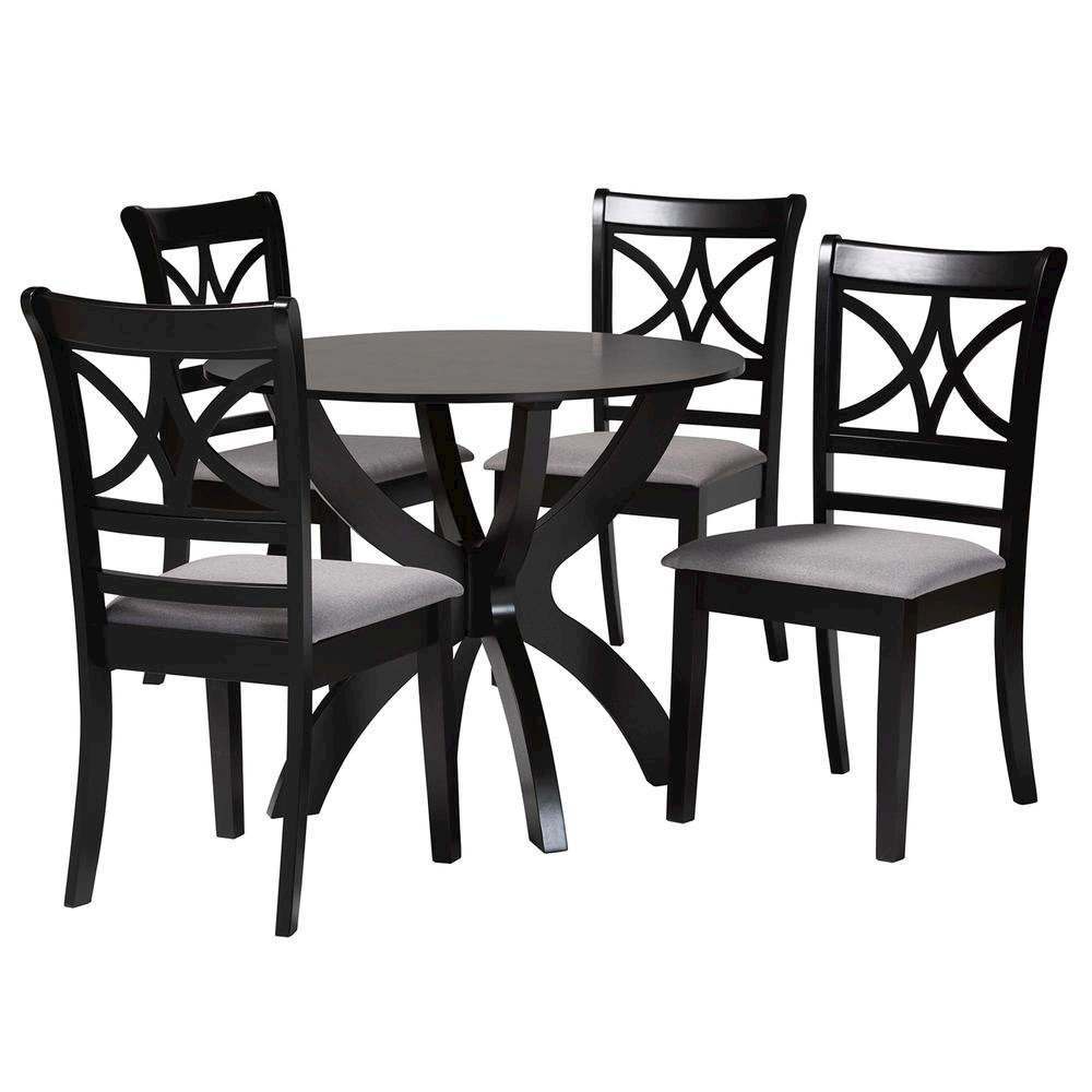 Noemi Modern Grey Fabric and Dark Brown Finished Wood 5-Piece Dining Set. Picture 11