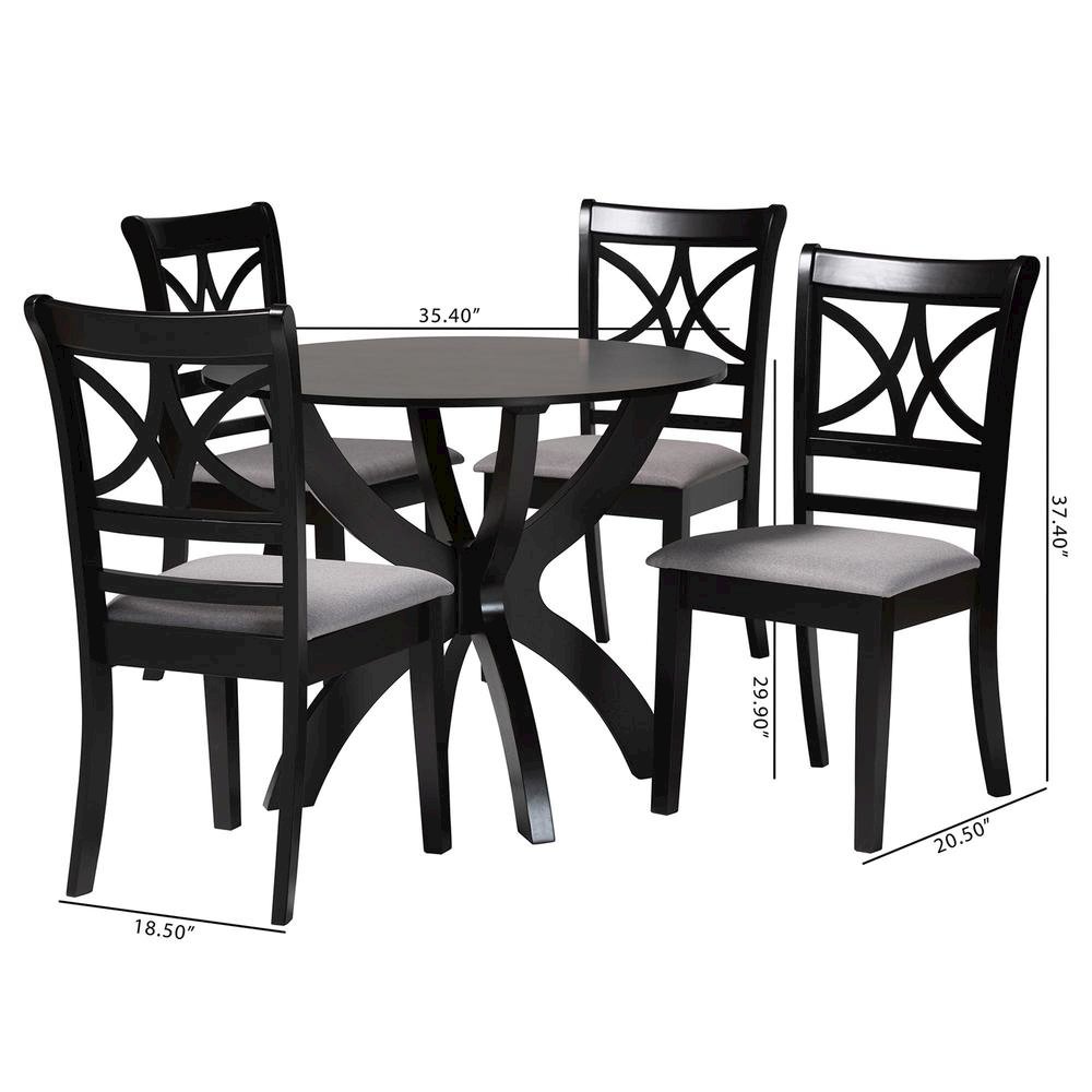 Noemi Modern Grey Fabric and Dark Brown Finished Wood 5-Piece Dining Set. Picture 20
