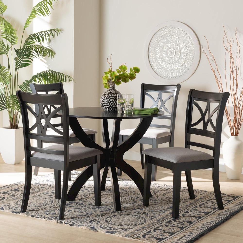 Noemi Modern Grey Fabric and Dark Brown Finished Wood 5-Piece Dining Set. Picture 18
