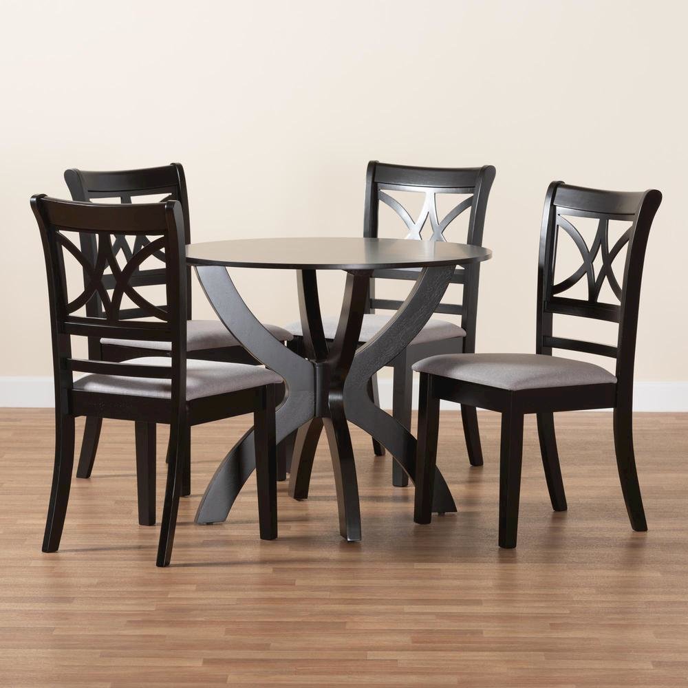 Noemi Modern Grey Fabric and Dark Brown Finished Wood 5-Piece Dining Set. Picture 19