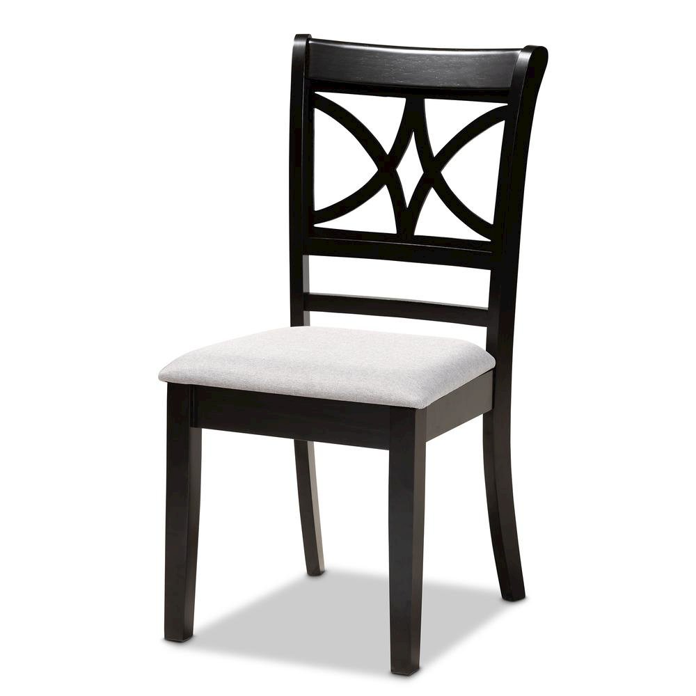 Grey Fabric Upholstered and Espresso Brown Finished Wood 5-Piece Dining Set. Picture 11