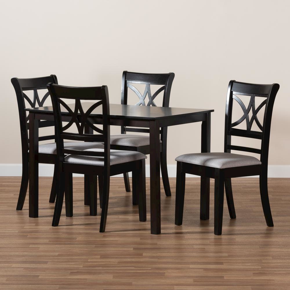 Grey Fabric Upholstered and Espresso Brown Finished Wood 5-Piece Dining Set. Picture 17