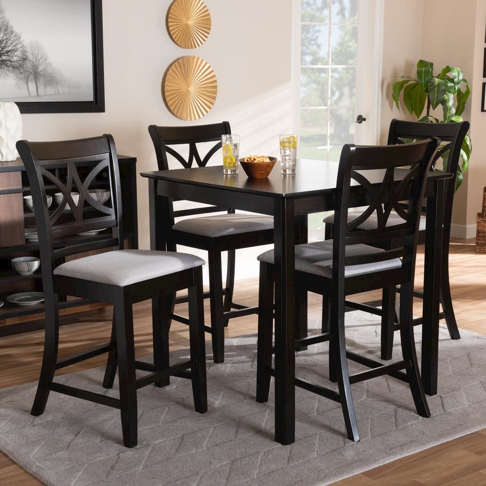 Espresso Brown Finished Wood 5-Piece Counter Height Pub Dining Set. Picture 14