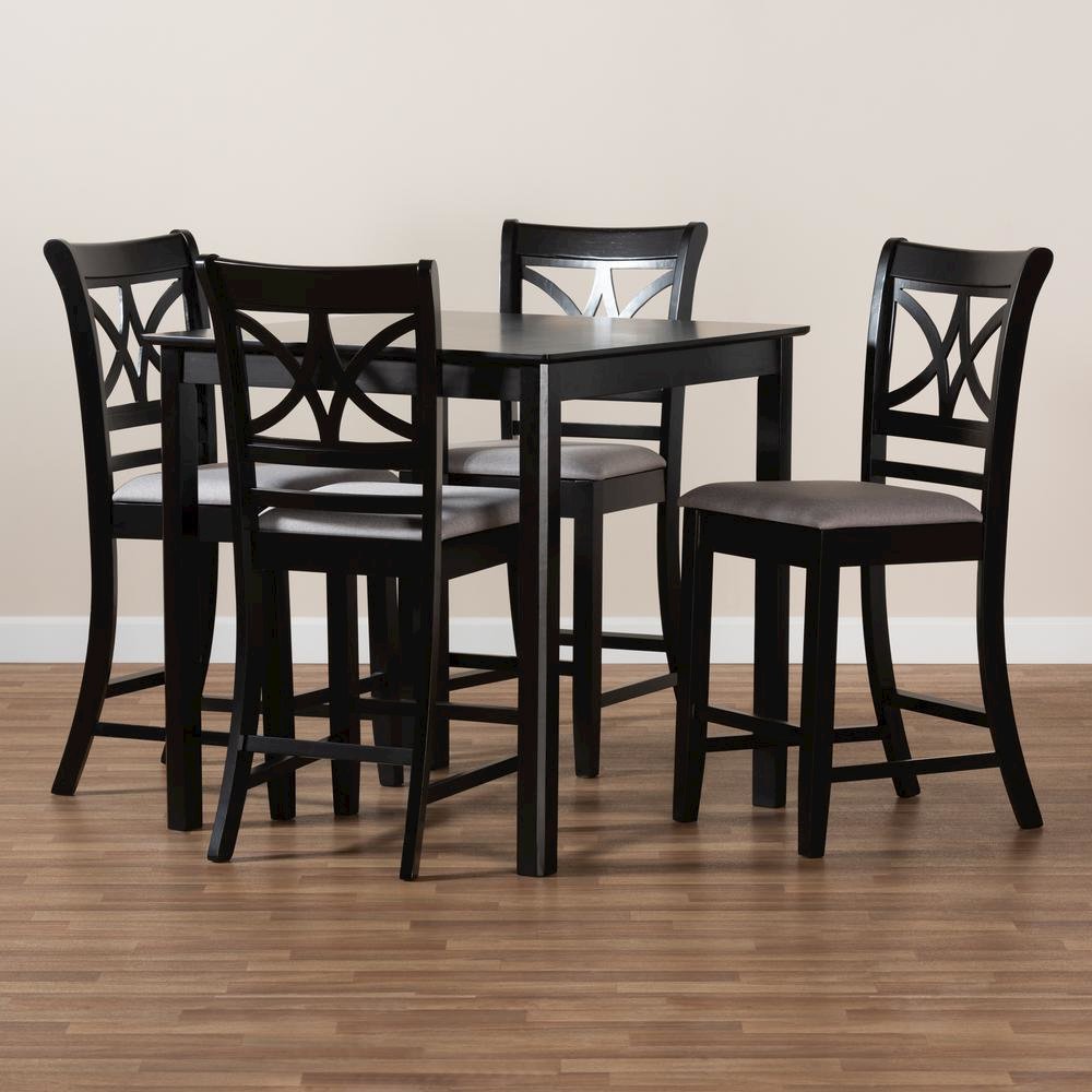 Espresso Brown Finished Wood 5-Piece Counter Height Pub Dining Set. Picture 15
