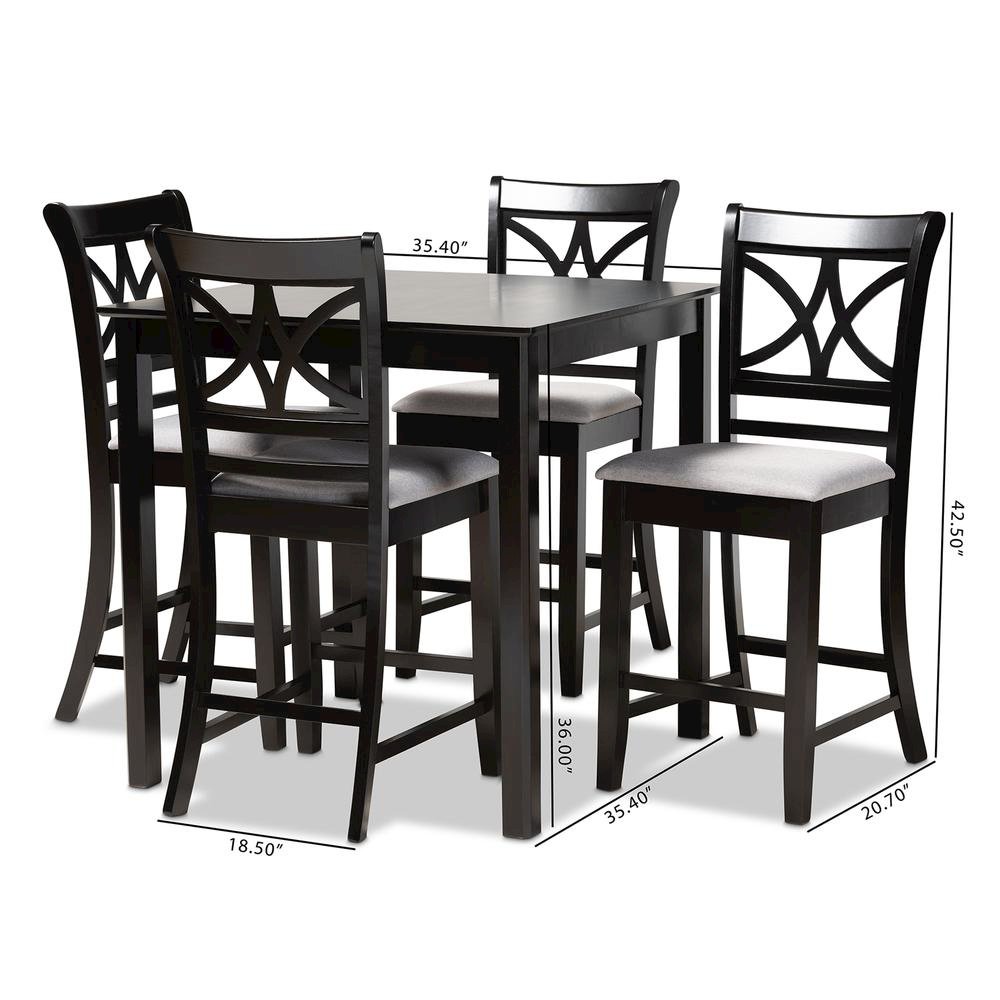 Espresso Brown Finished Wood 5-Piece Counter Height Pub Dining Set. Picture 16