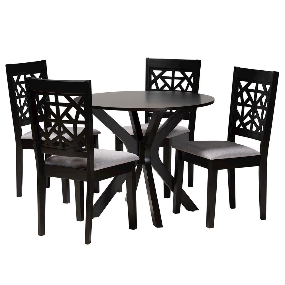 Karel Modern Grey Fabric and Espresso Brown Finished Wood 5-Piece Dining Set. Picture 11