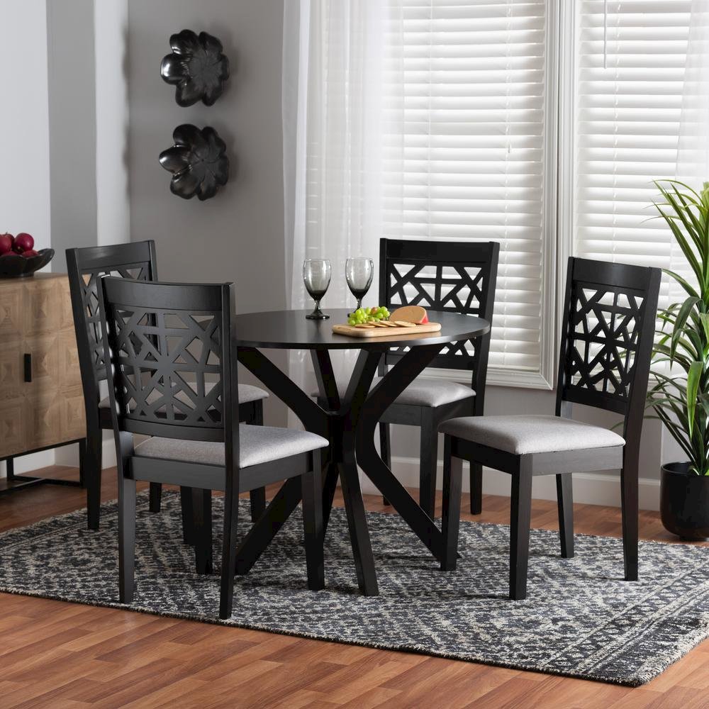 Karel Modern Grey Fabric and Espresso Brown Finished Wood 5-Piece Dining Set. Picture 18