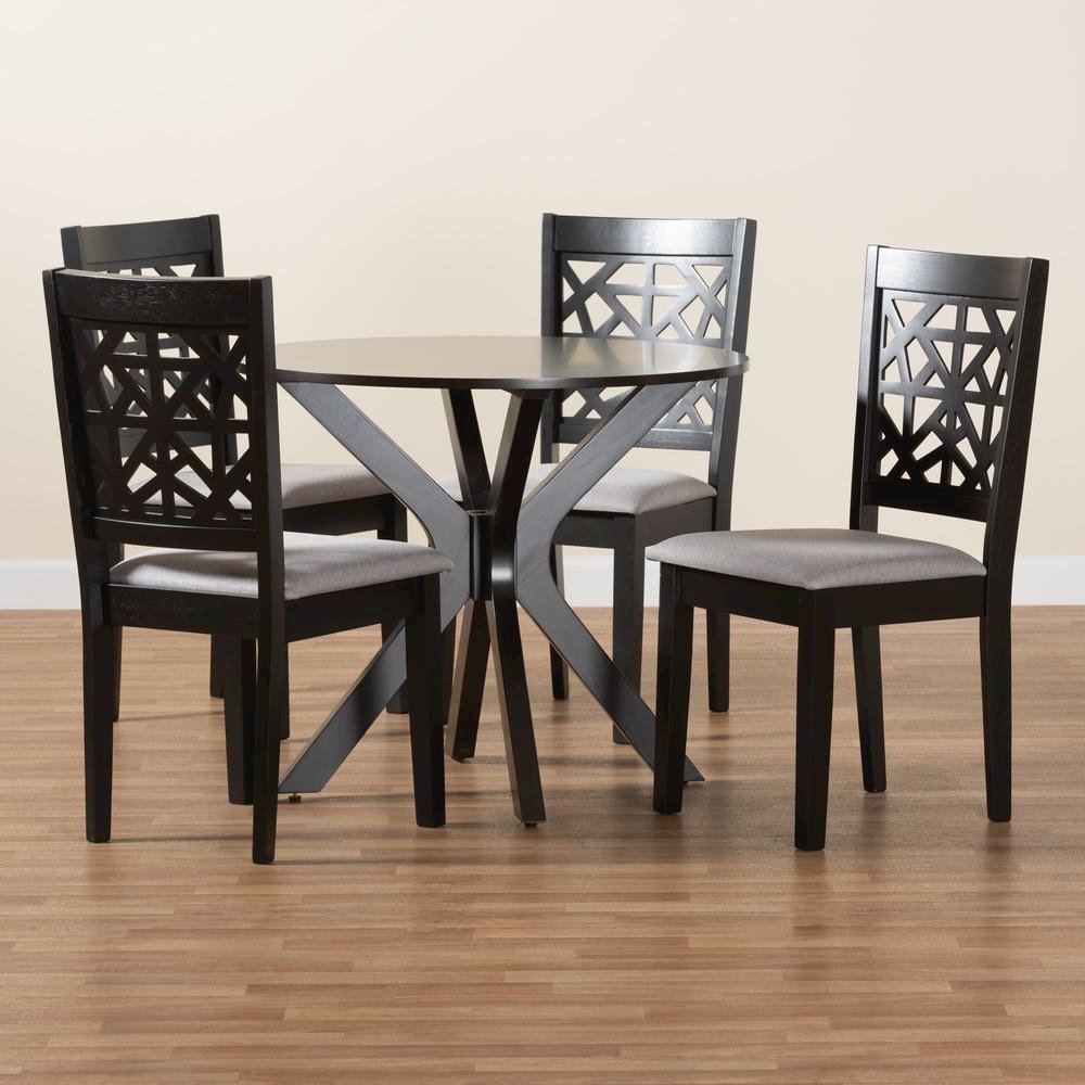 Karel Modern Grey Fabric and Espresso Brown Finished Wood 5-Piece Dining Set. Picture 19