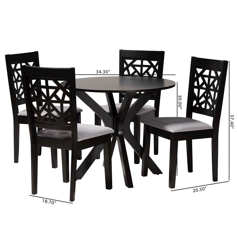 Karel Modern Grey Fabric and Espresso Brown Finished Wood 5-Piece Dining Set. Picture 20