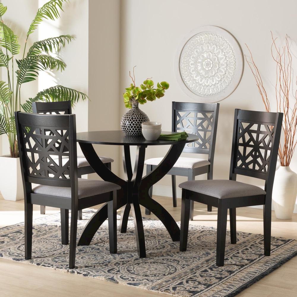 Lena Modern Grey Fabric and Dark Brown Finished Wood 5-Piece Dining Set. Picture 18