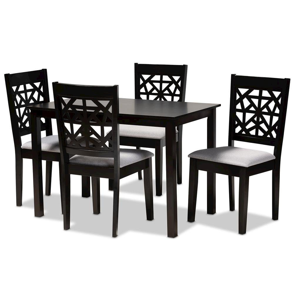 Grey Fabric Upholstered and Espresso Brown Finished Wood 5-Piece Dining Set. Picture 10