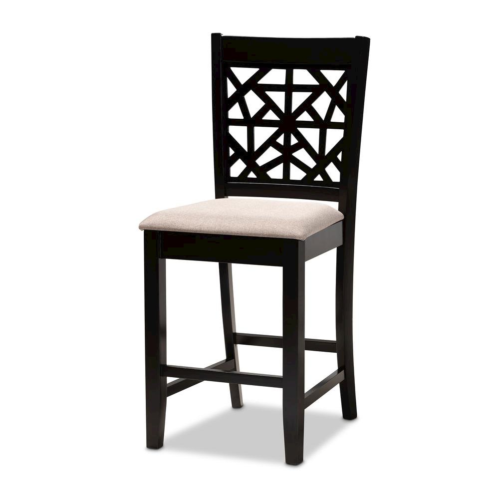 Sand Fabric Upholstered and Espresso Brown Finished Wood 5-Piece Pub Dining Set. Picture 10