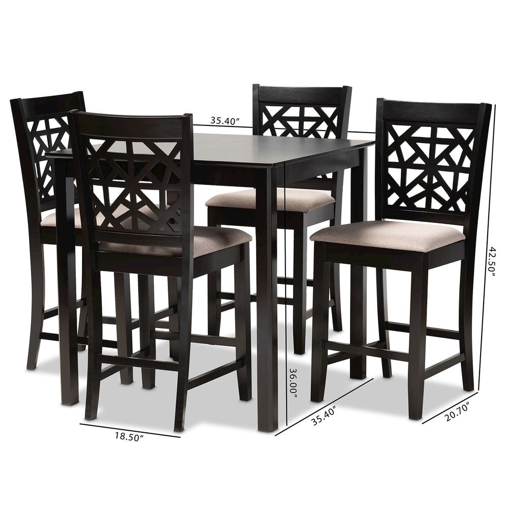 Sand Fabric Upholstered and Espresso Brown Finished Wood 5-Piece Pub Dining Set. Picture 16