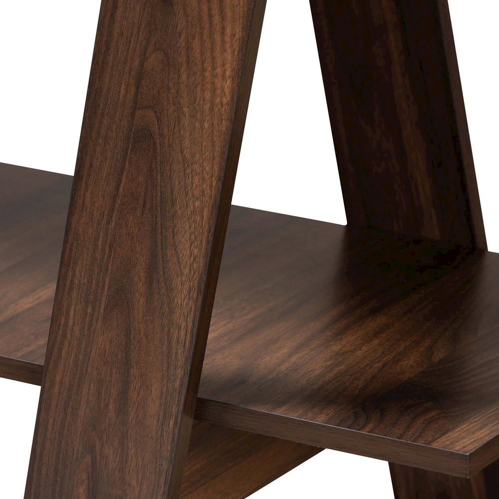 Michio Modern and Contemporary Walnut Brown Finished 5-Tier Wood Display Shelf. Picture 6