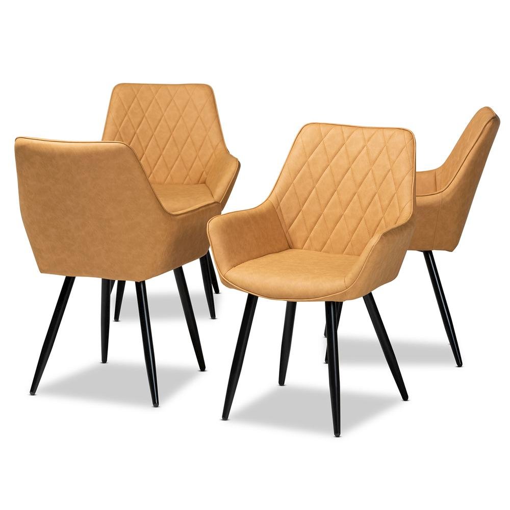 Leather Upholstered and Black Metal 4-Piece Dining Chair Set. Picture 8