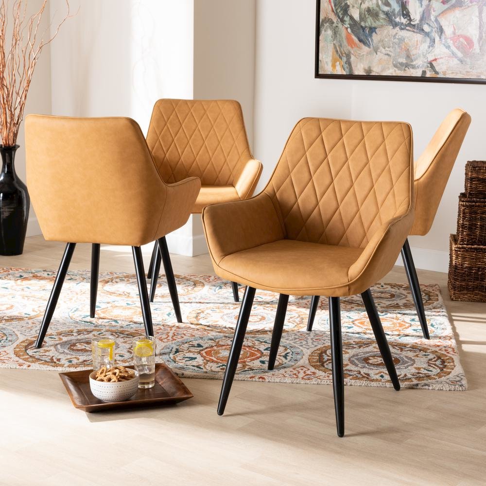 Leather Upholstered and Black Metal 4-Piece Dining Chair Set. Picture 12